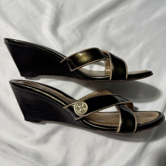 Cole Haan Wedge Sandals Green and Gold Size 5B - Picture 5 of 11